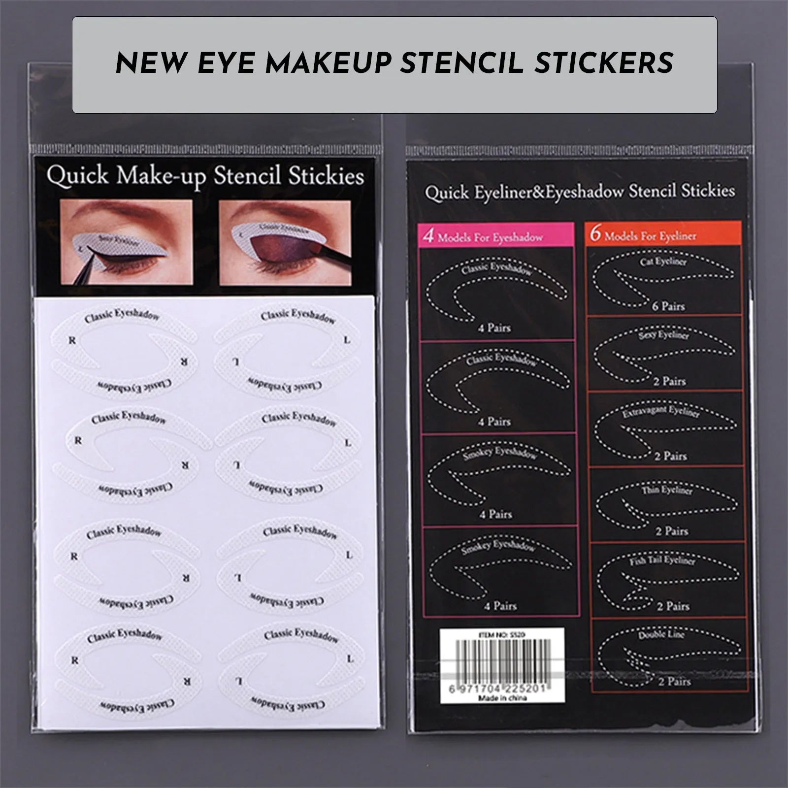 Set of four reusable eyeliner makeup stencils for creating wing and cat-eye designs