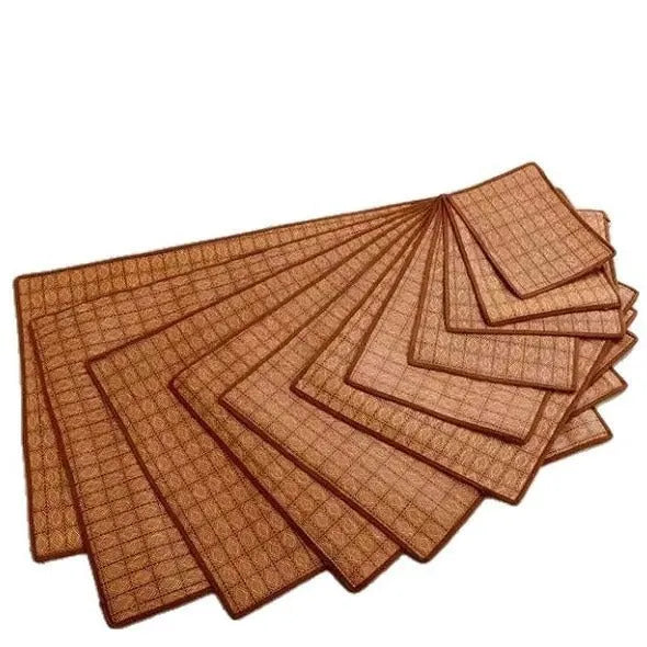 Brown rattan fibre dog cooling mat showing open-weave construction