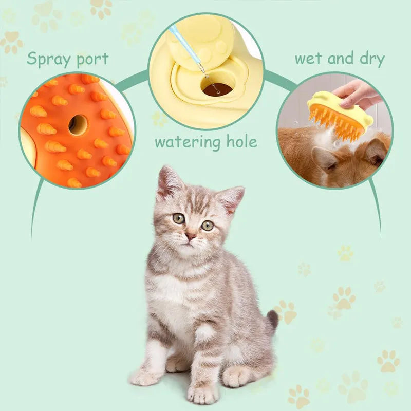 3-in-1 cat steamy brush with spray comb function for pet grooming