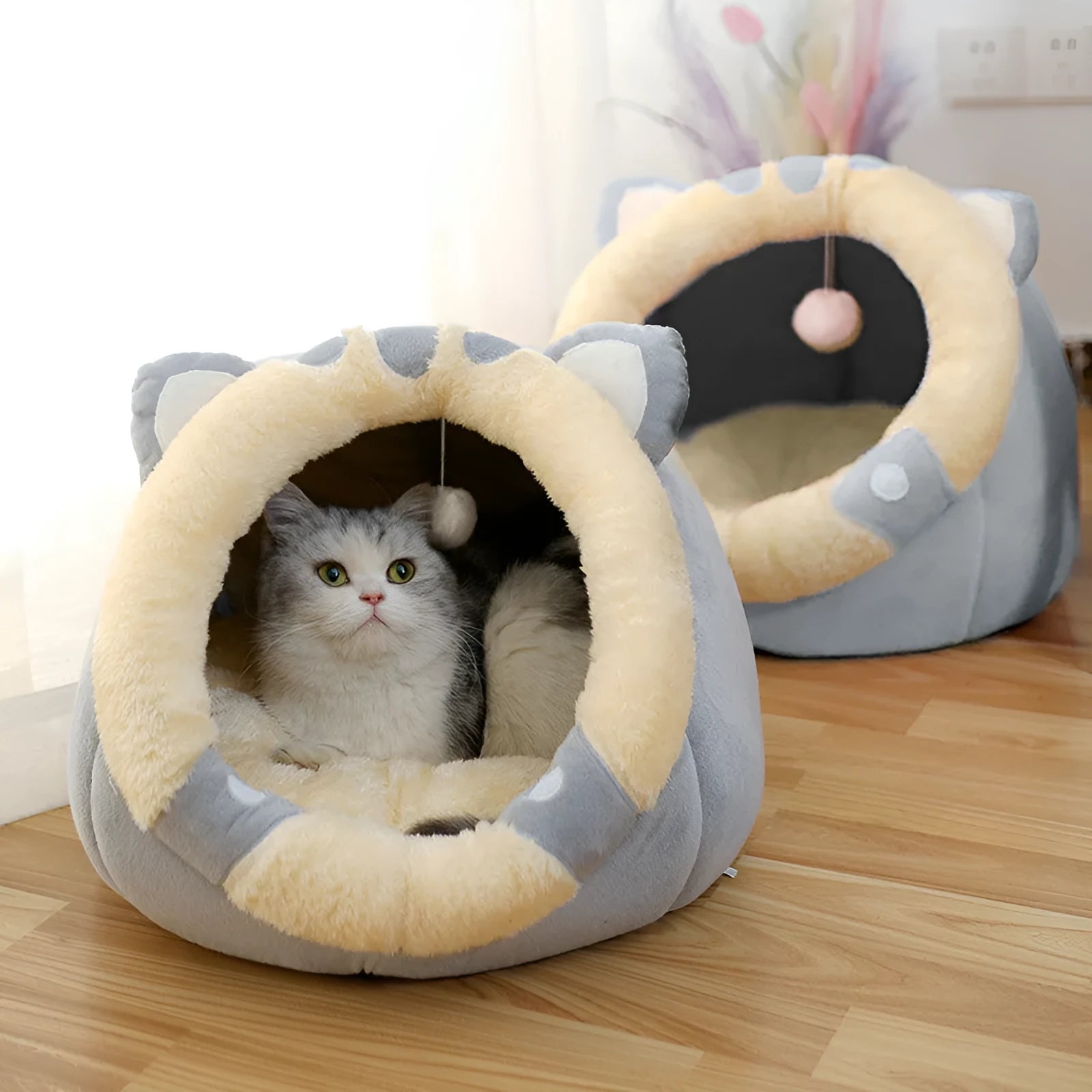 Cat house villa enclosed cat bed with litter tray in grey, suitable for pets up to 25 kg