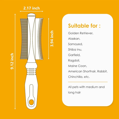 White 2 in 1 pet grooming brush with curved comb and deshedding sides