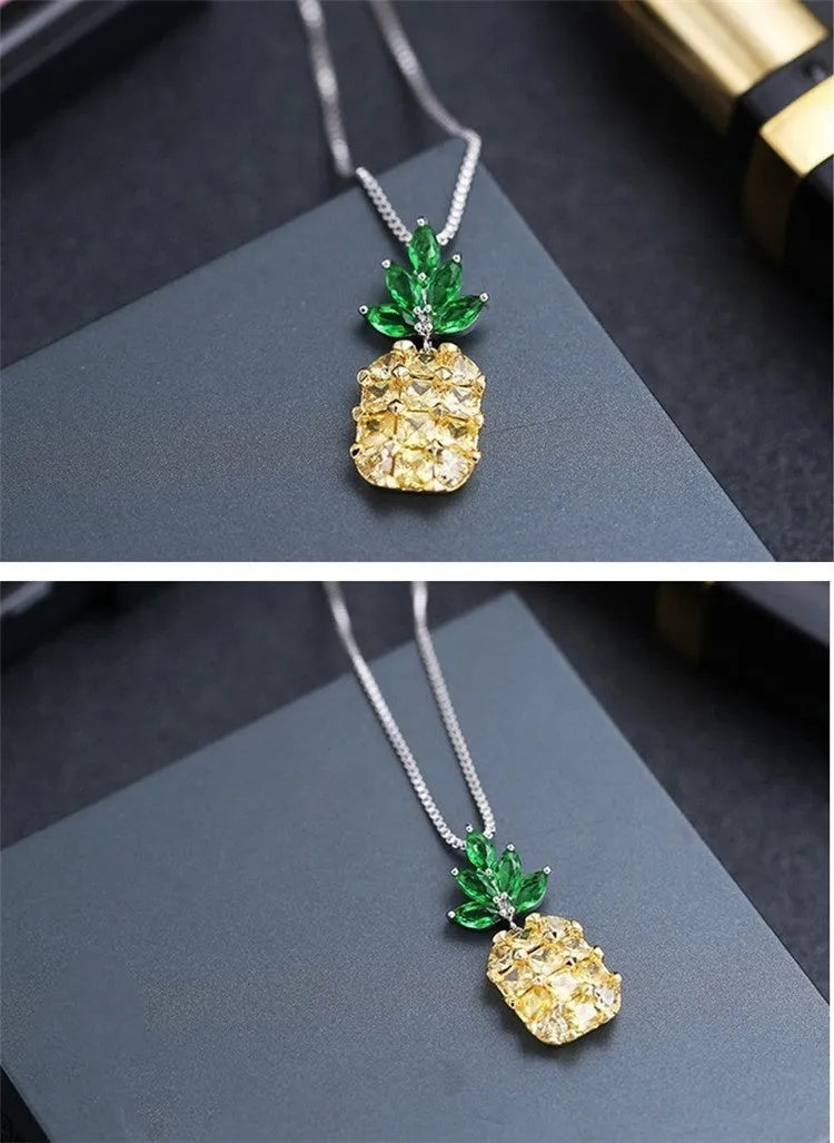 Korean fashion women's silver necklace with geometric pineapple design and diamond-inspired details