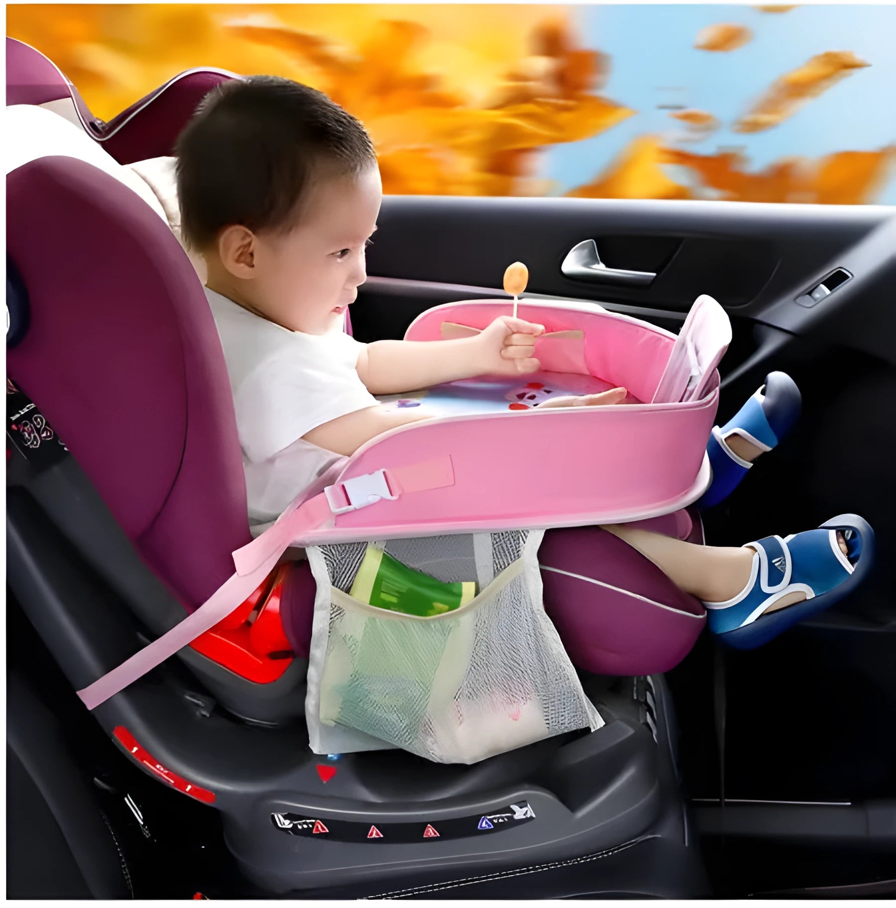 Baby car seat tray table 42x32x8 cm Oxford polyester blue travel activity tray
