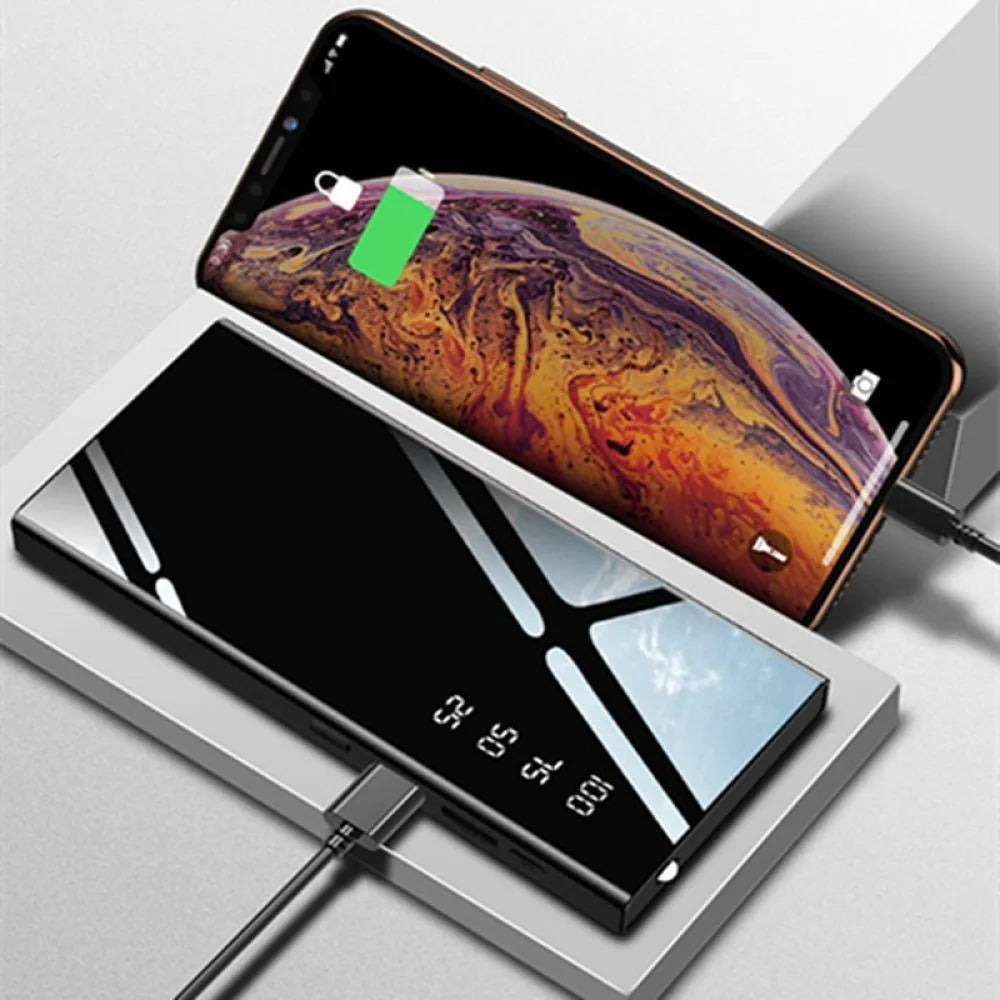 20000mAh power bank with LCD display and dual USB ports in black, red or white
