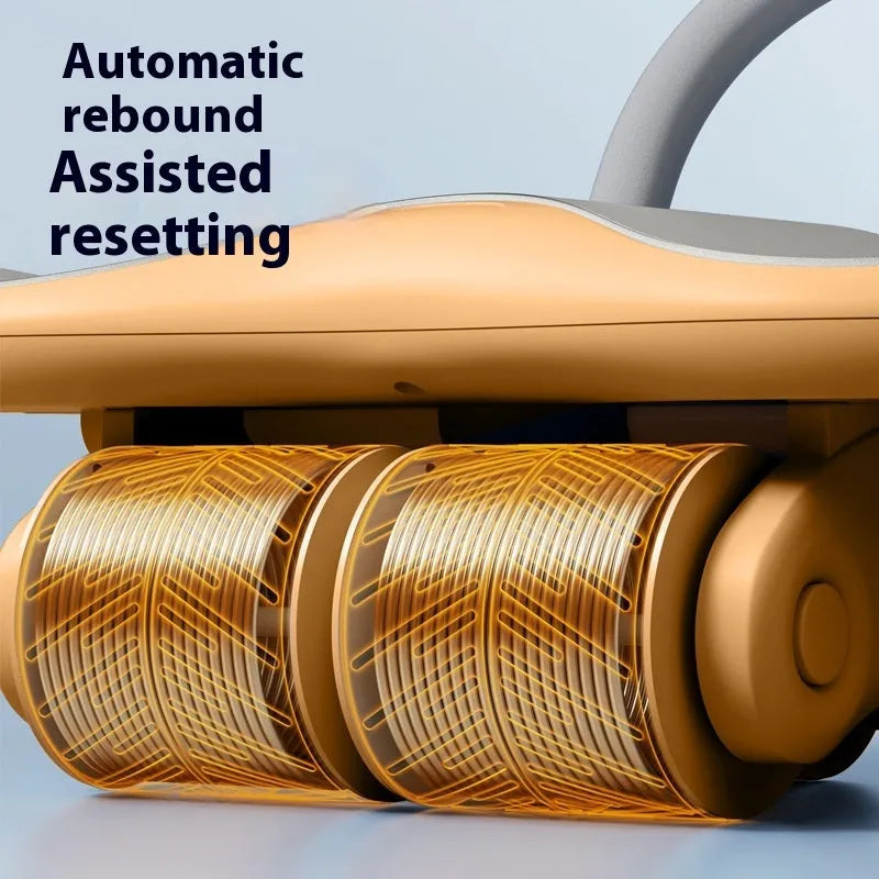 Black three-wheel abdominal exercise wheel with automatic rebound mechanism and included kneel pad for home fitness