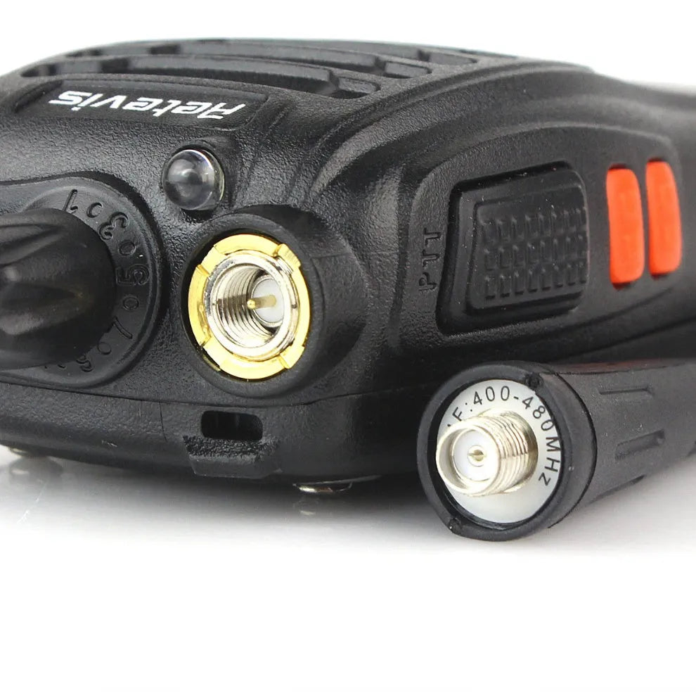 Black civil walkie talkie with antenna, 60x33x115mm dimensions, single band UHF 400-470MHz
