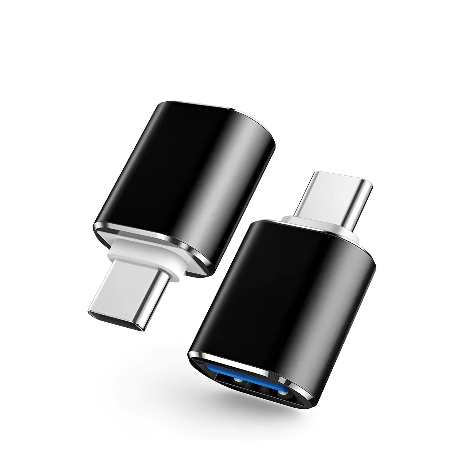 USB Type-C to USB-A OTG adapter in three colour options: black, silver, and gold