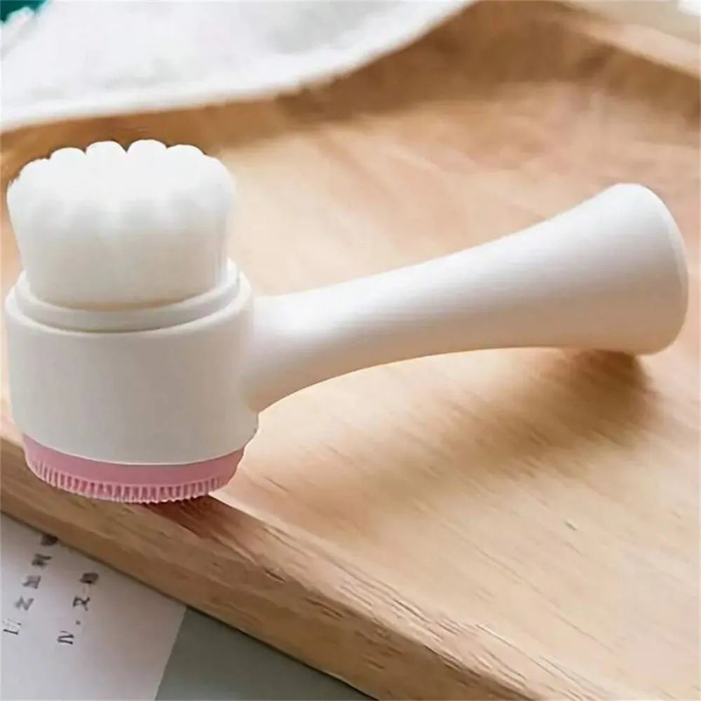 Blue nylon pet paw brush grooming tool for dogs and cats on white background