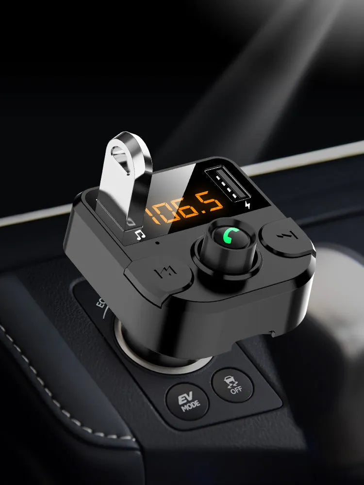 Black car Bluetooth MP3 player with 1.1-inch display for vehicle cigarette lighter connection