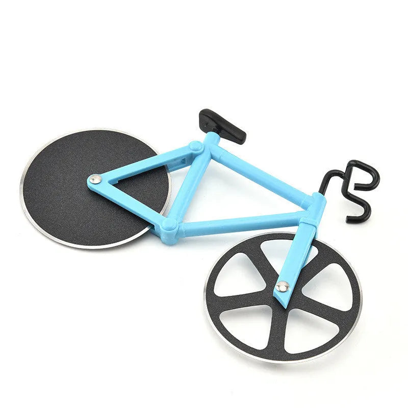 Bicycle-shaped pizza cutter with stainless steel wheel and ABS handle, red colour
