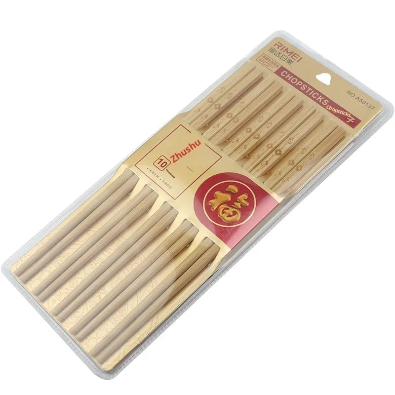 Ten pairs of bamboo chopsticks with solid colour and simple design for kitchen dining