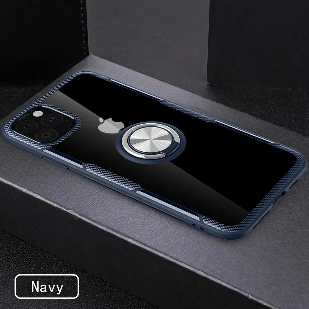 Black PU leather iPhone case for iPhone 11 Pro Max showing button and port access.