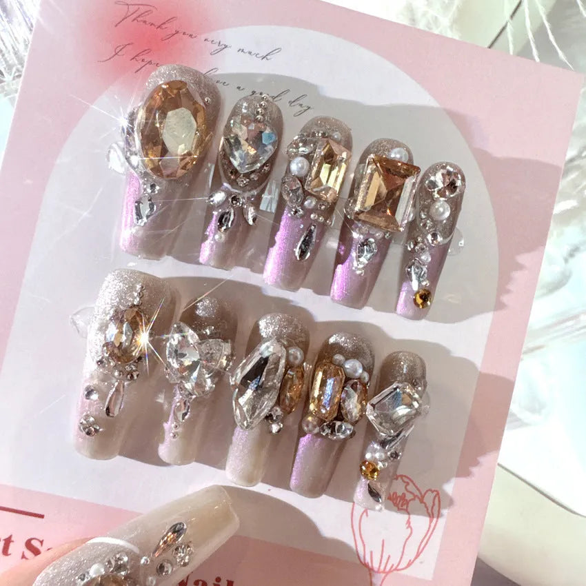 False nail patches in card packaging with adhesive or tool application options for ladies