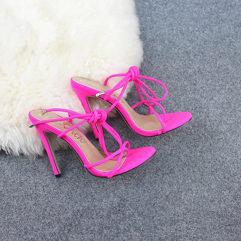 Candy Bright Toe Strap High Heels in orange colour with block heel and rubber sole