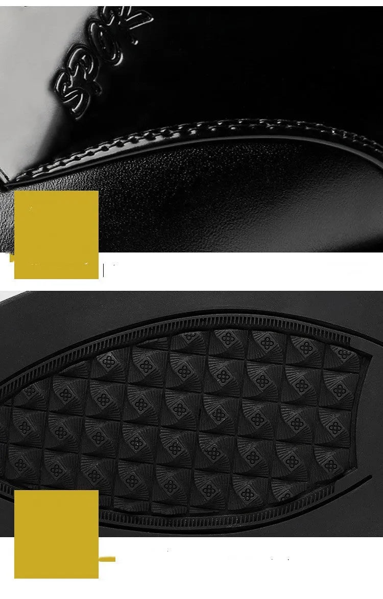 Men's casual Korean pointed PU leather shoes with stitching detail and rubber sole