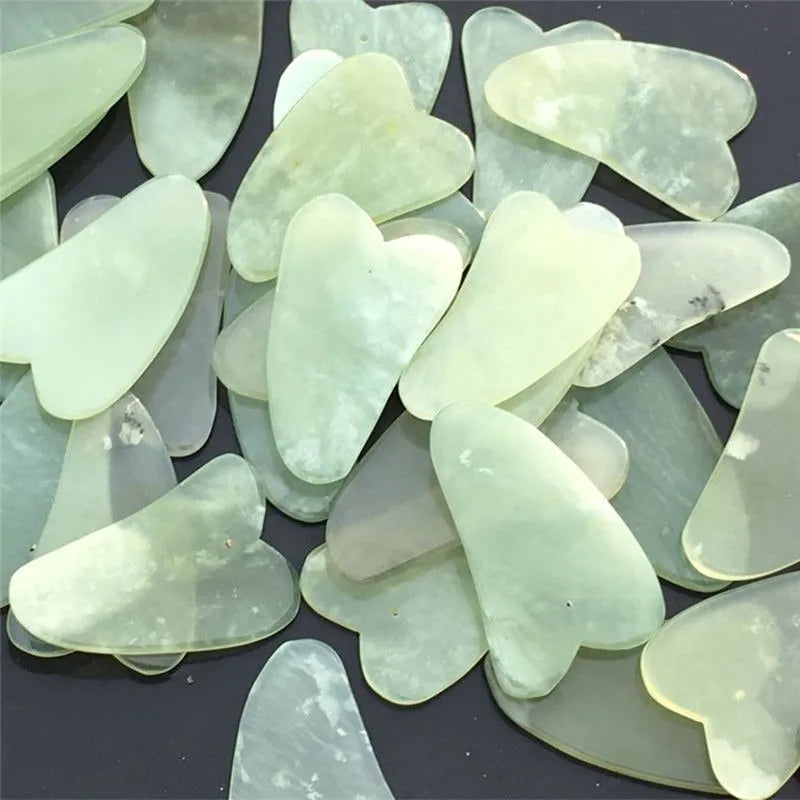 Natural Jade Face Scraping Gua Sha Tool Beauty Massage Stone 6.3cm x 4.5cm Facial Skin Care Muscle Relaxation Green Pink Multi-Colour Options