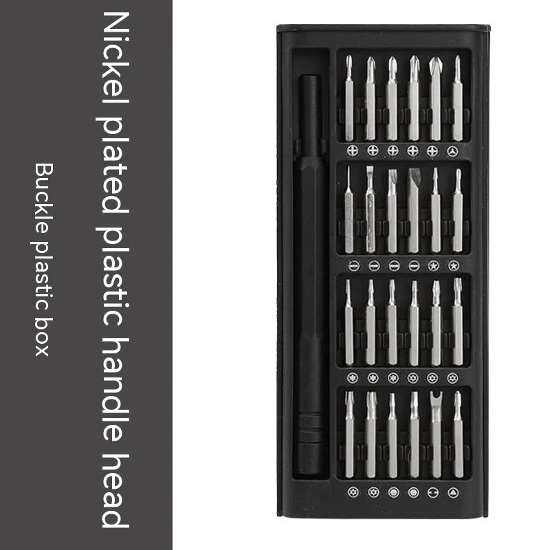 24-in-1 precision magnetic screwdriver set with aluminium and plastic handles, 4mm bits, and 125mm chrome vanadium steel bars
