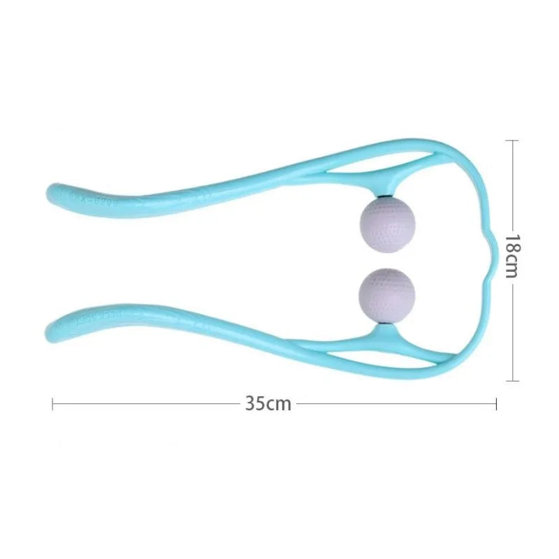 Plastic hand roller neck massager with 3D floating points in pink, blue, and green colour options.
