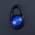 LED flashing pet collar safety pendant in seven colours, 57mm x 33mm, with hanging buckle on a black dog collar