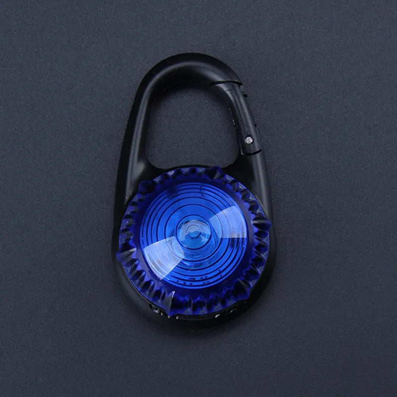 LED flashing pet collar safety pendant in seven colours, 57mm x 33mm, with hanging buckle on a black dog collar