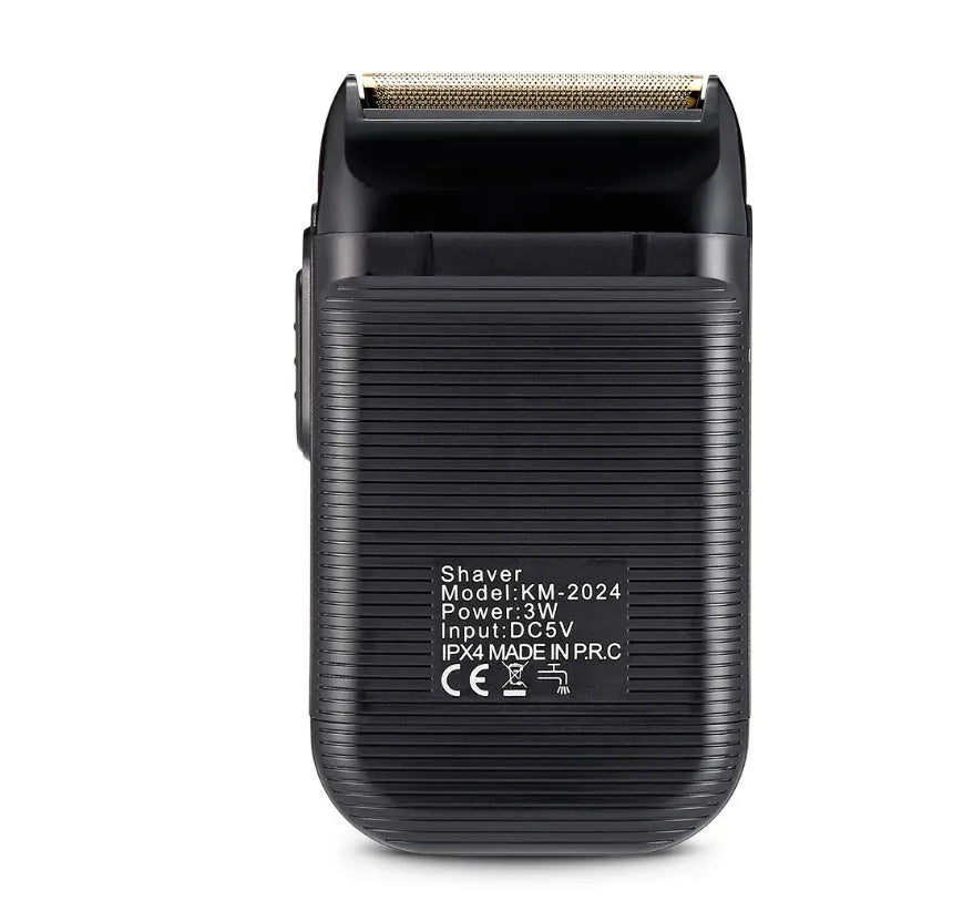 Double mesh razor KM-1102 in black with silver stitch, rechargeable USB, 11.7 cm length