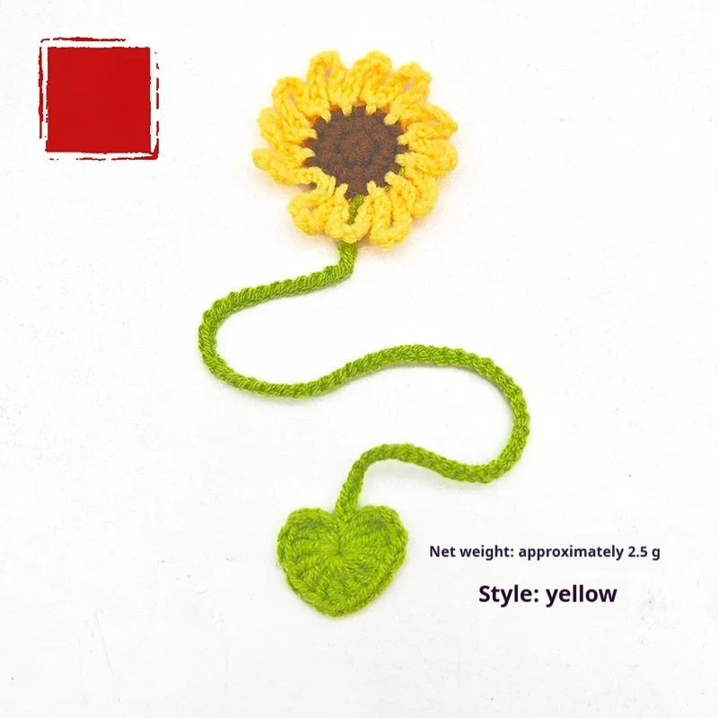 Hand-crocheted daisy design wool bookmark with flexible wire core in various colour options