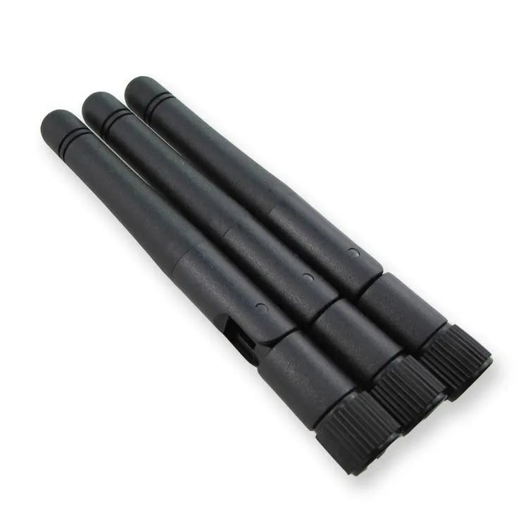 2.4G wireless module router antenna with 50 Ohm impedance, black cable, crochet Hoy mount, on white background