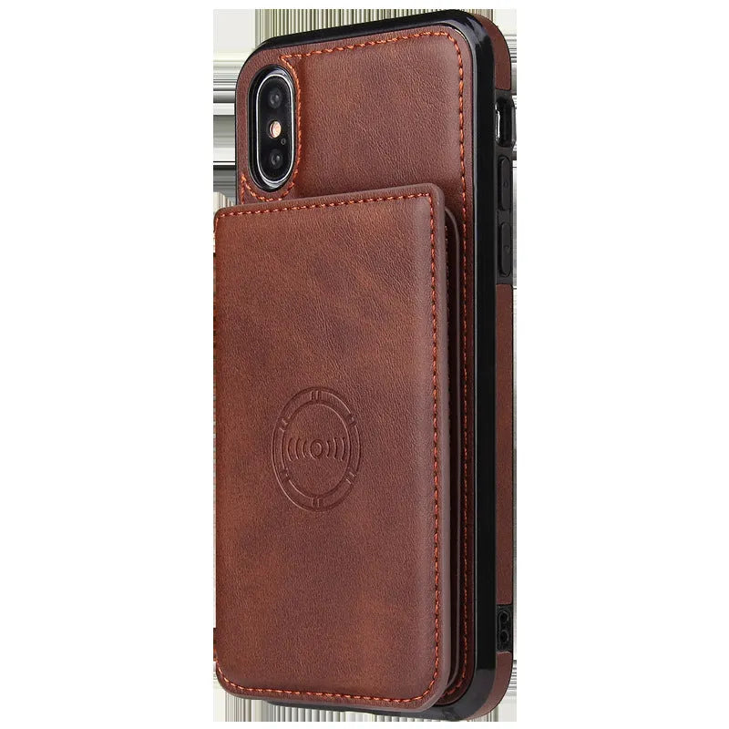 iPhone 11 imitation leather card wallet phone case in various colours showing integrated card slot