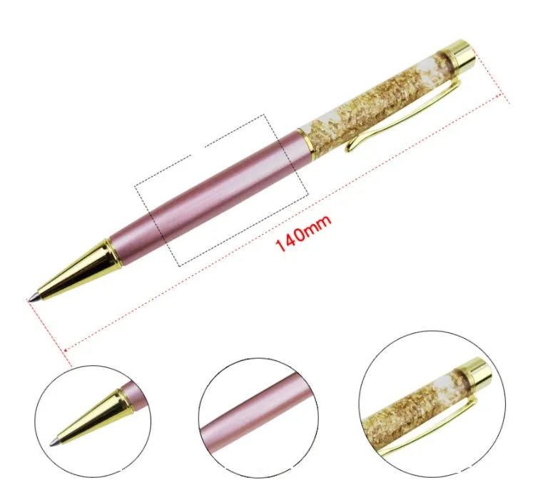 Gold foil metal ballpoint pen 13.8cm retractable fine point black gold pink