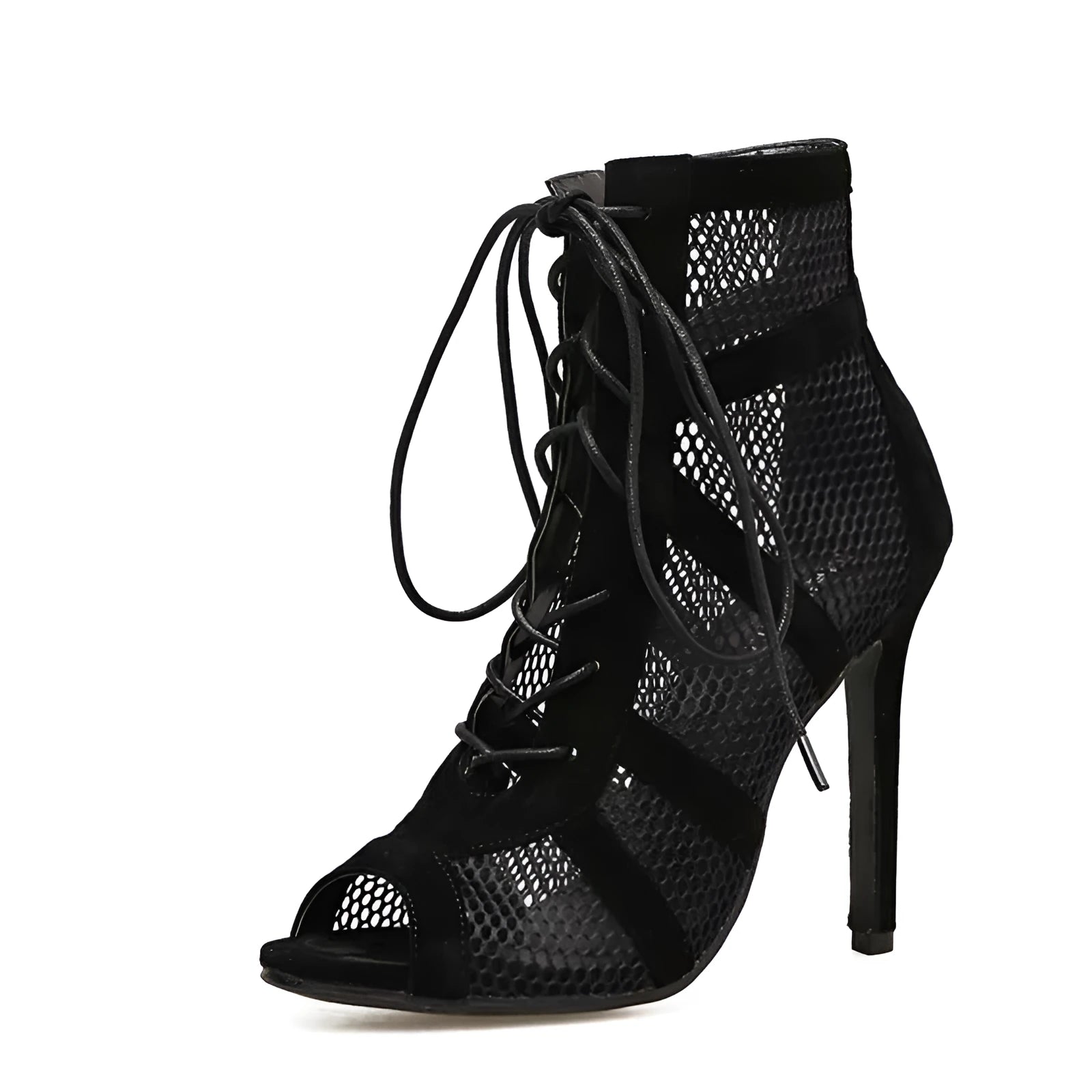 Black suede women's lace-up high heel shoes with 11.5cm heel