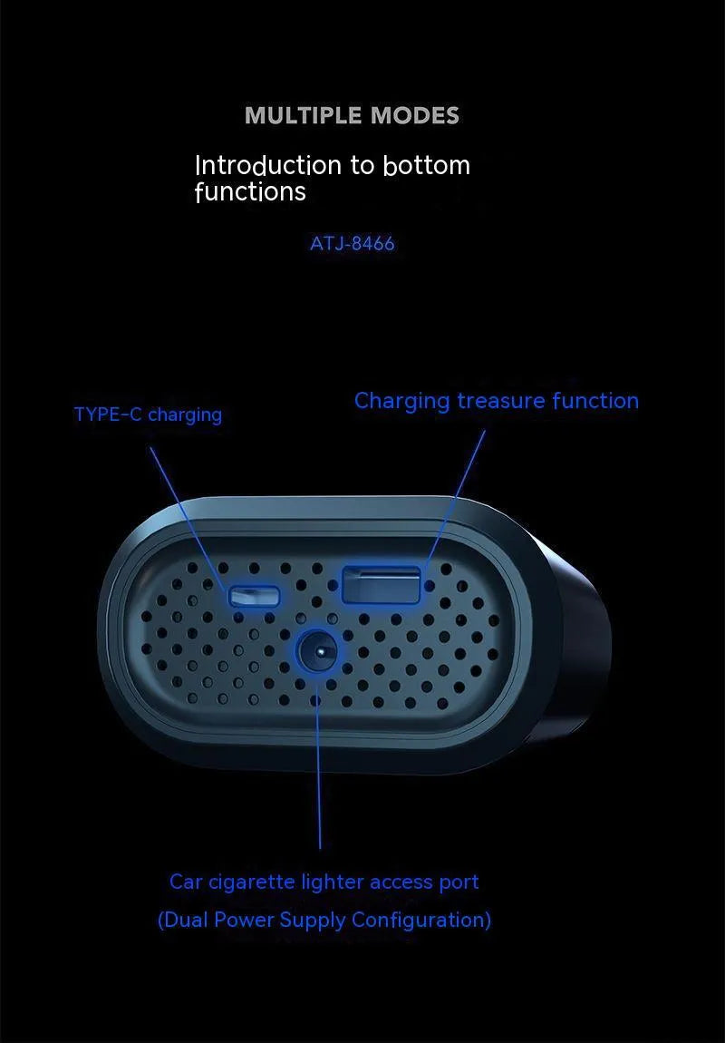 Handheld wireless digital display air pump with LED light and attached air hose
