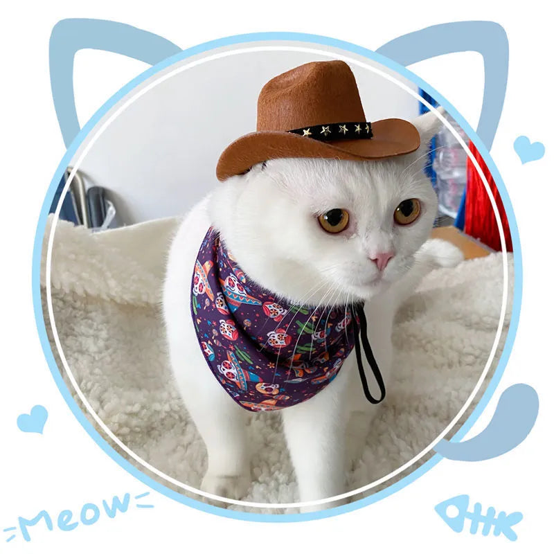 British style cowboy hat for cats in brown with decorative trim