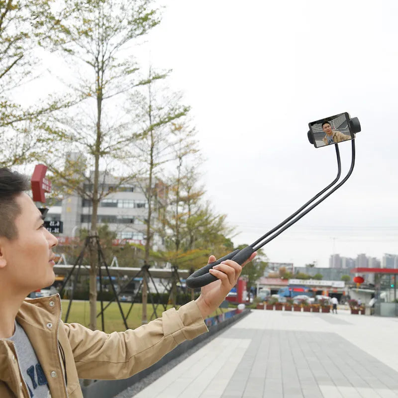 Baseus flexible 360-degree mobile phone holder showing neck and waist hanging functions and shockproof bubble support.