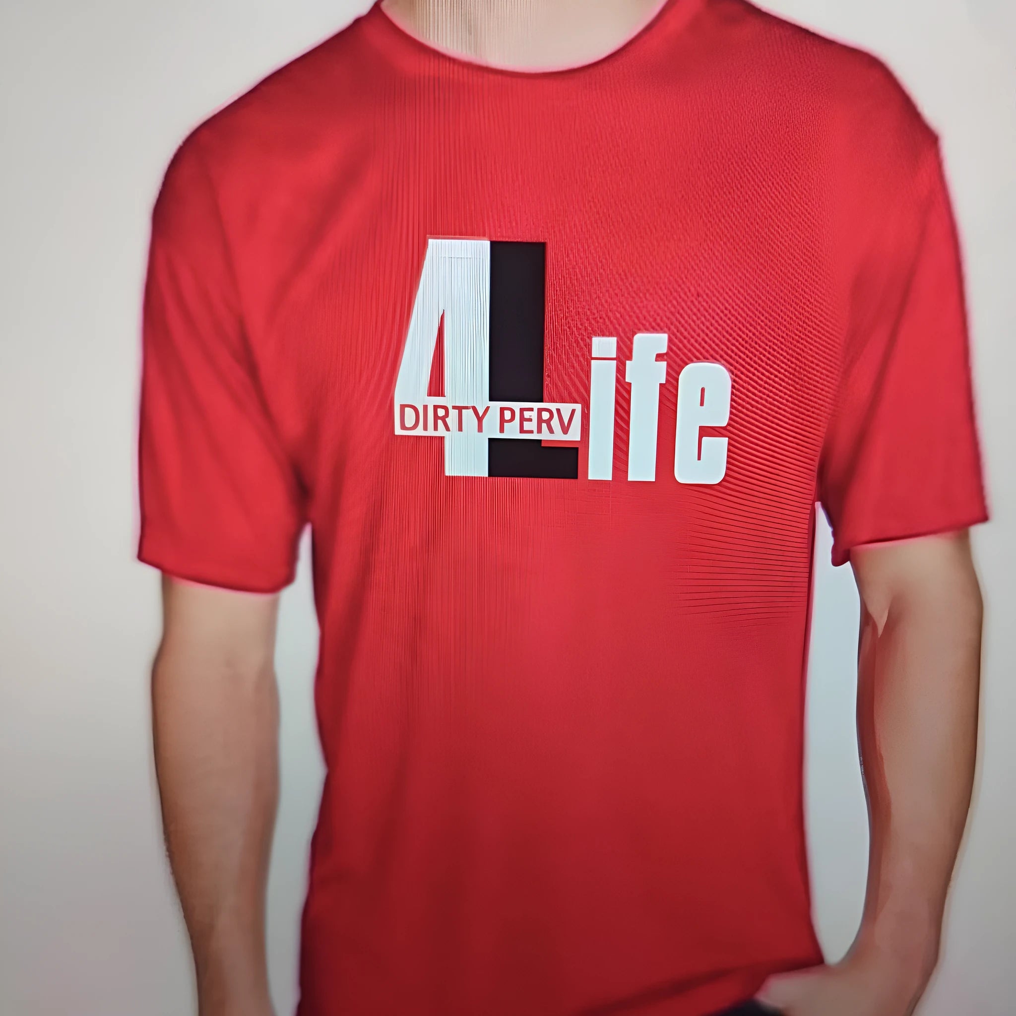 Red men's cotton T-shirt with short sleeves and round neck showing printed design