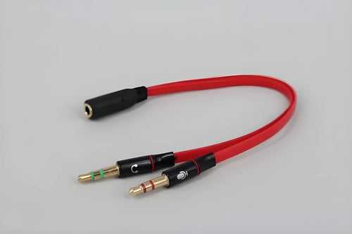 3.5mm male to 2x female headset splitter adapter cable 19cm copper core in black, white, red