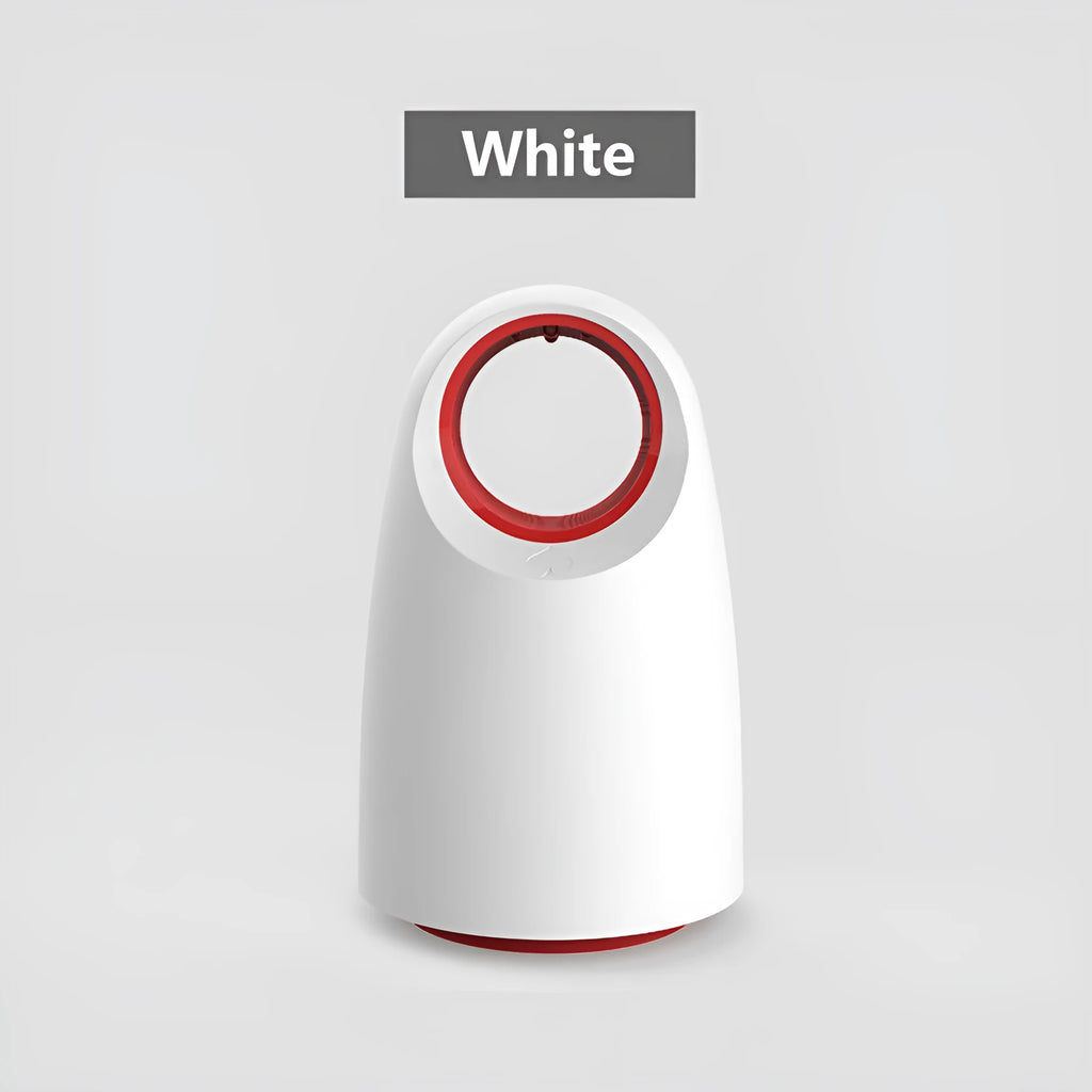 Black or white plug-in silent mosquito killer with UV light on a table next to a USB cable