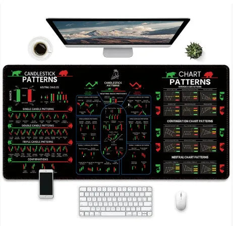 Game-themed printed rubber mouse pad with non-slip base on a desk.