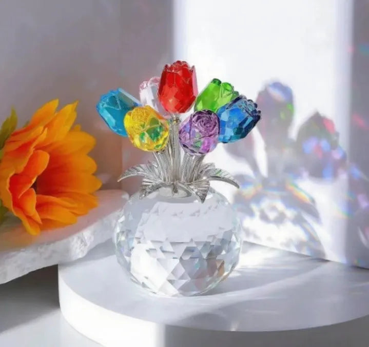 K9 crystal glass decorative rose ornament with geometric Chinese style design in multiple colour options