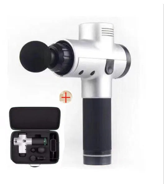 Deep tissue massage gun with 4 massage heads, 20 speed levels, quiet motor, 2400mAh battery, black and white options