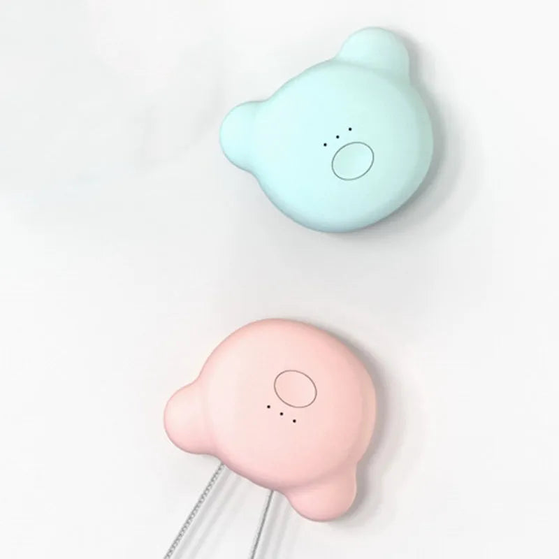 Mini USB portable air purifier necklace in collar design shown in blue, grey, pink and white colours.