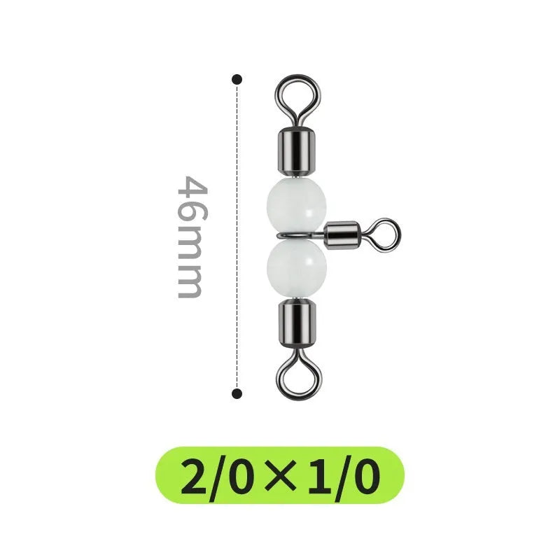 Copper fishing lure accessories showing luminous T-type balance fork with three-fork swivel beads and eight connection rings