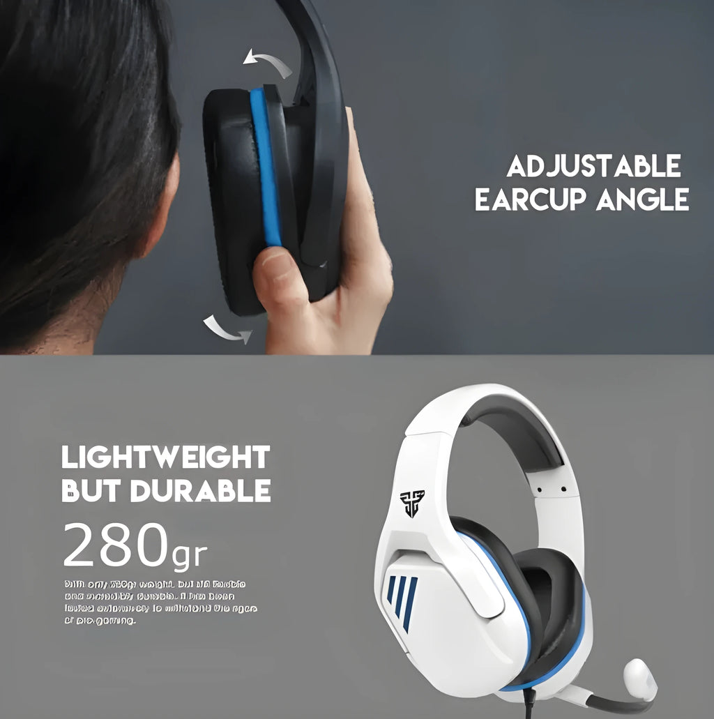 MH86 black and white wired gaming headset with large earcups, microphone boom, and 3.5mm plug