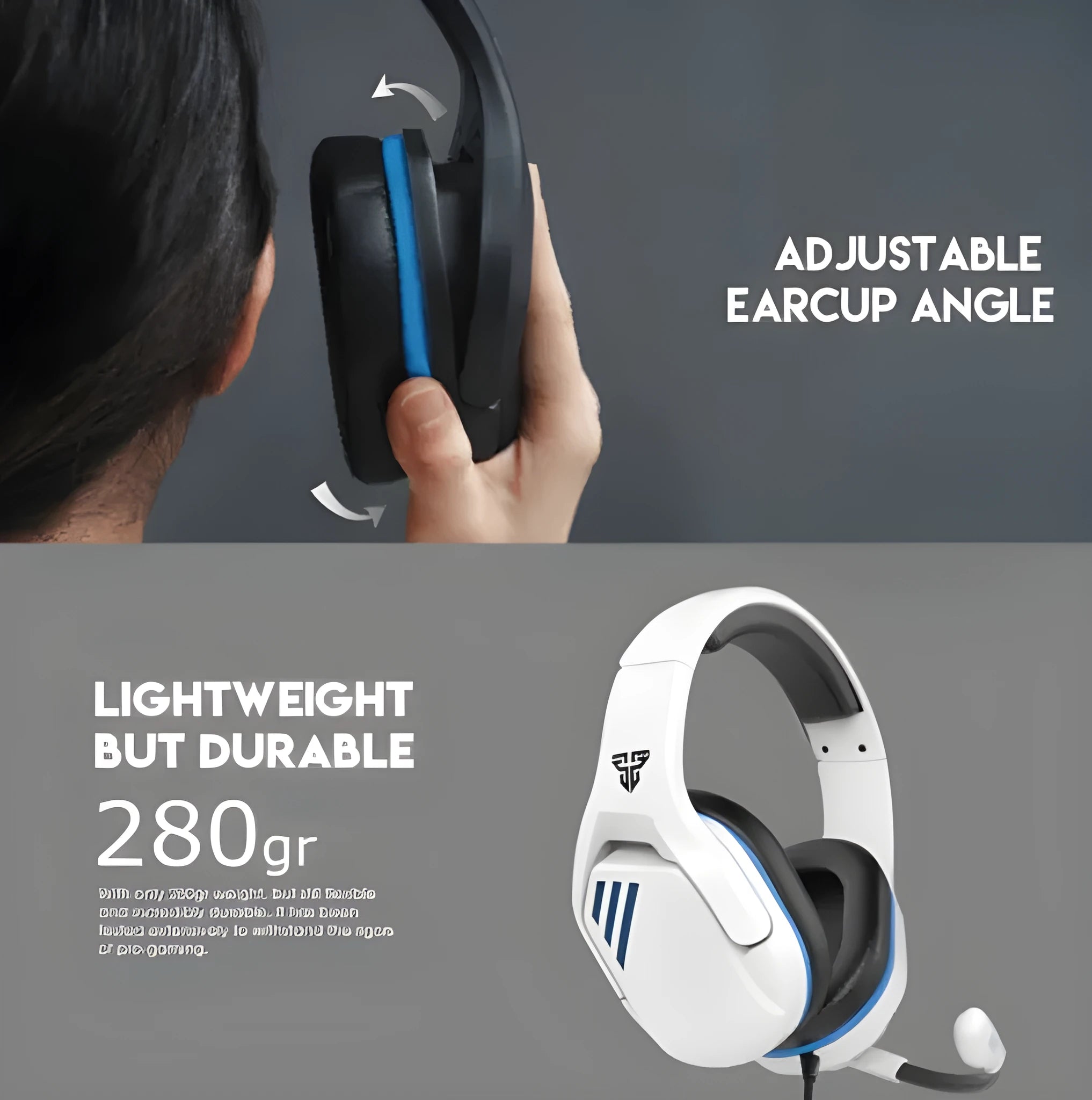 MH86 black and white wired gaming headset with large earcups, microphone boom, and 3.5mm plug