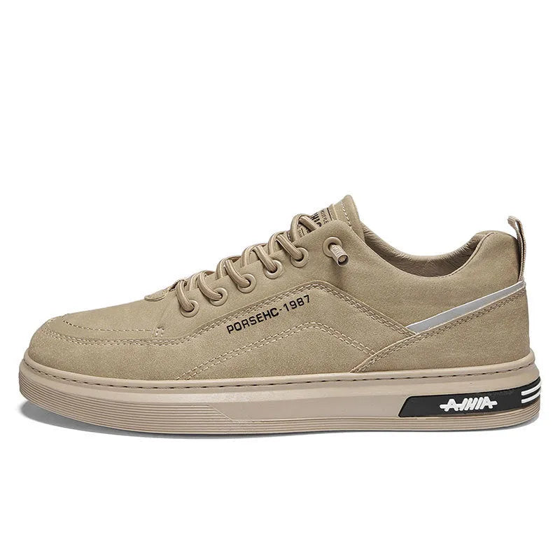 Men's waterproof casual shoes with round toe and non-slip rubber soles in khaki colour