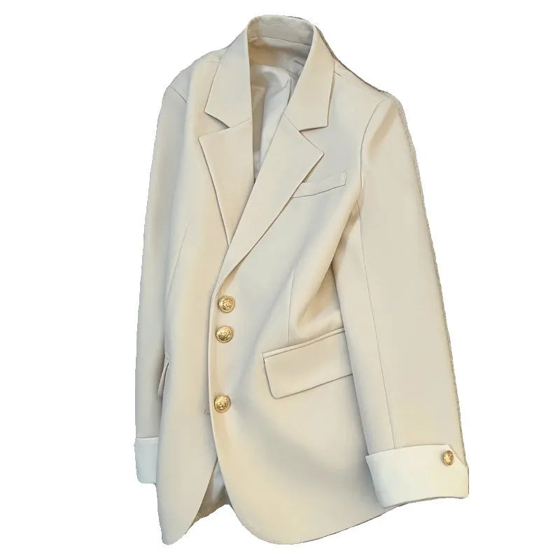 Women's Korean style coat in beige or black with 65cm length and loose fit design