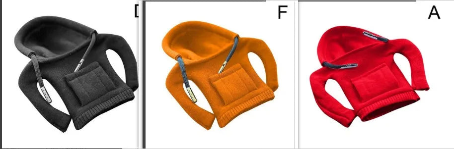 Cloth gear shift knob hoodie cover in assorted colours, shown next to a car gear stick.