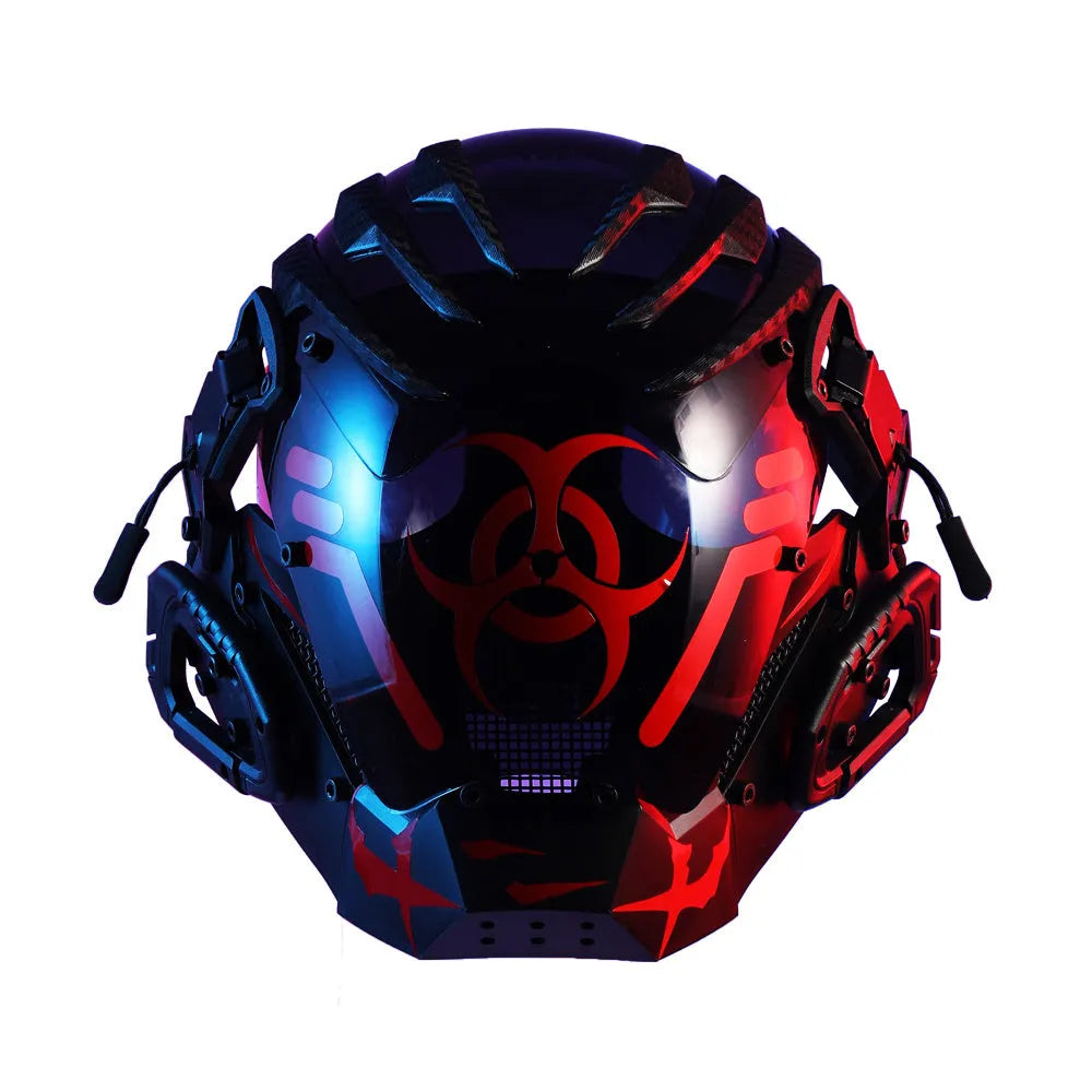 Black full face bioweapon prop mask showing complete helmet coverage