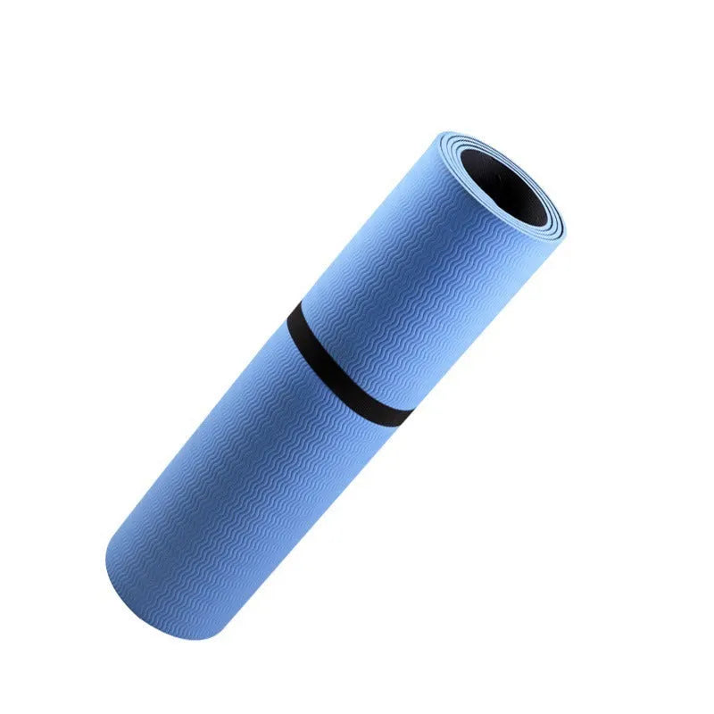 Blue conductive yoga mat with grounding wire, plant and flower pattern, 182x61cm dimensions