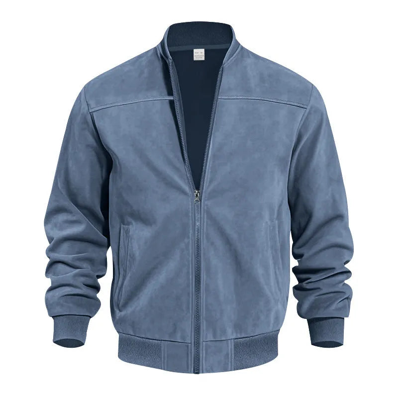 Men's plus-size casual jacket in suede fabric with a front zip, shown in Army Green colour.