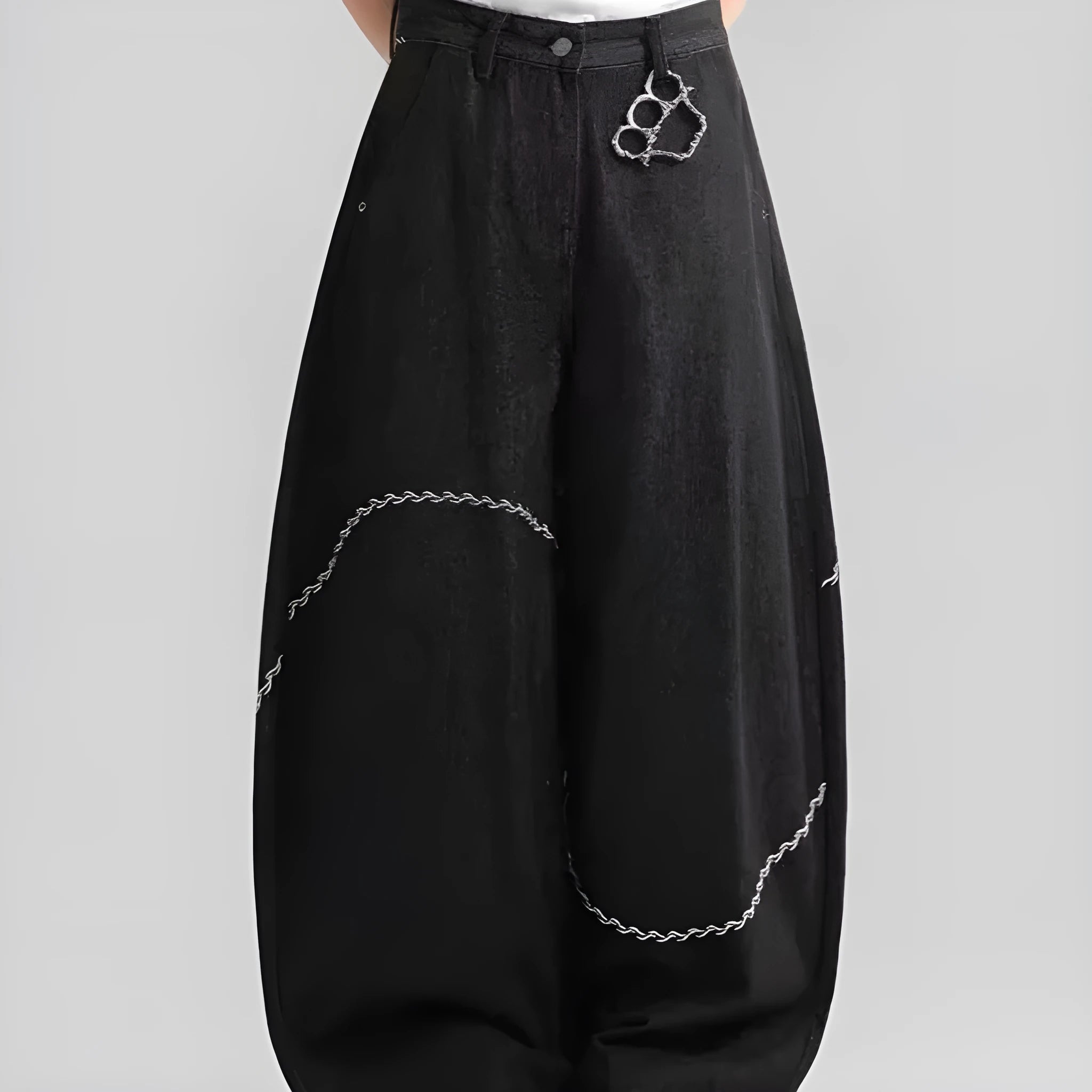 Black straight leg men's trousers with micro-elastic polyester denim fabric and zip fly